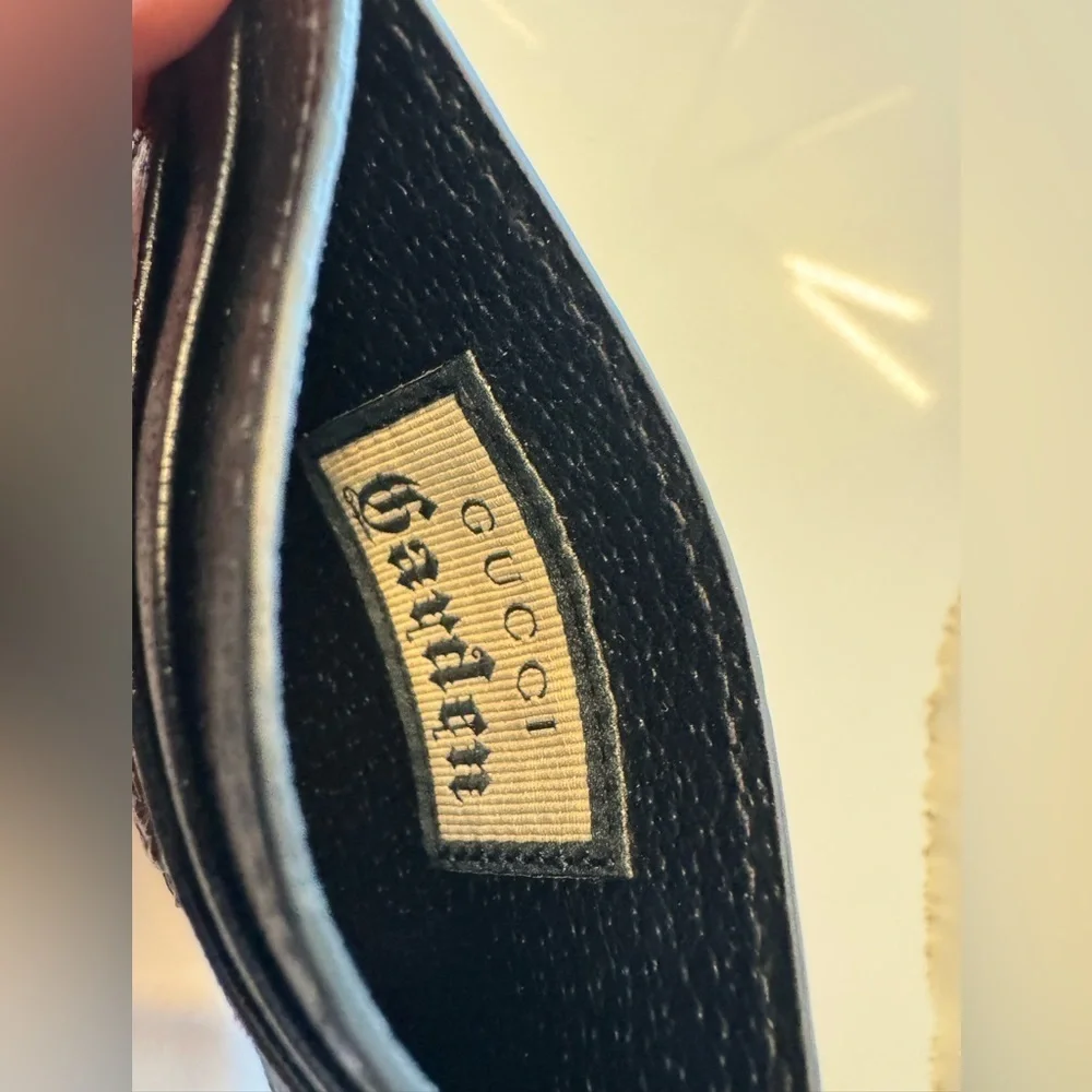 RARE Gucci Garden Black Pebbled Leather Rose Card Holder Wallet
